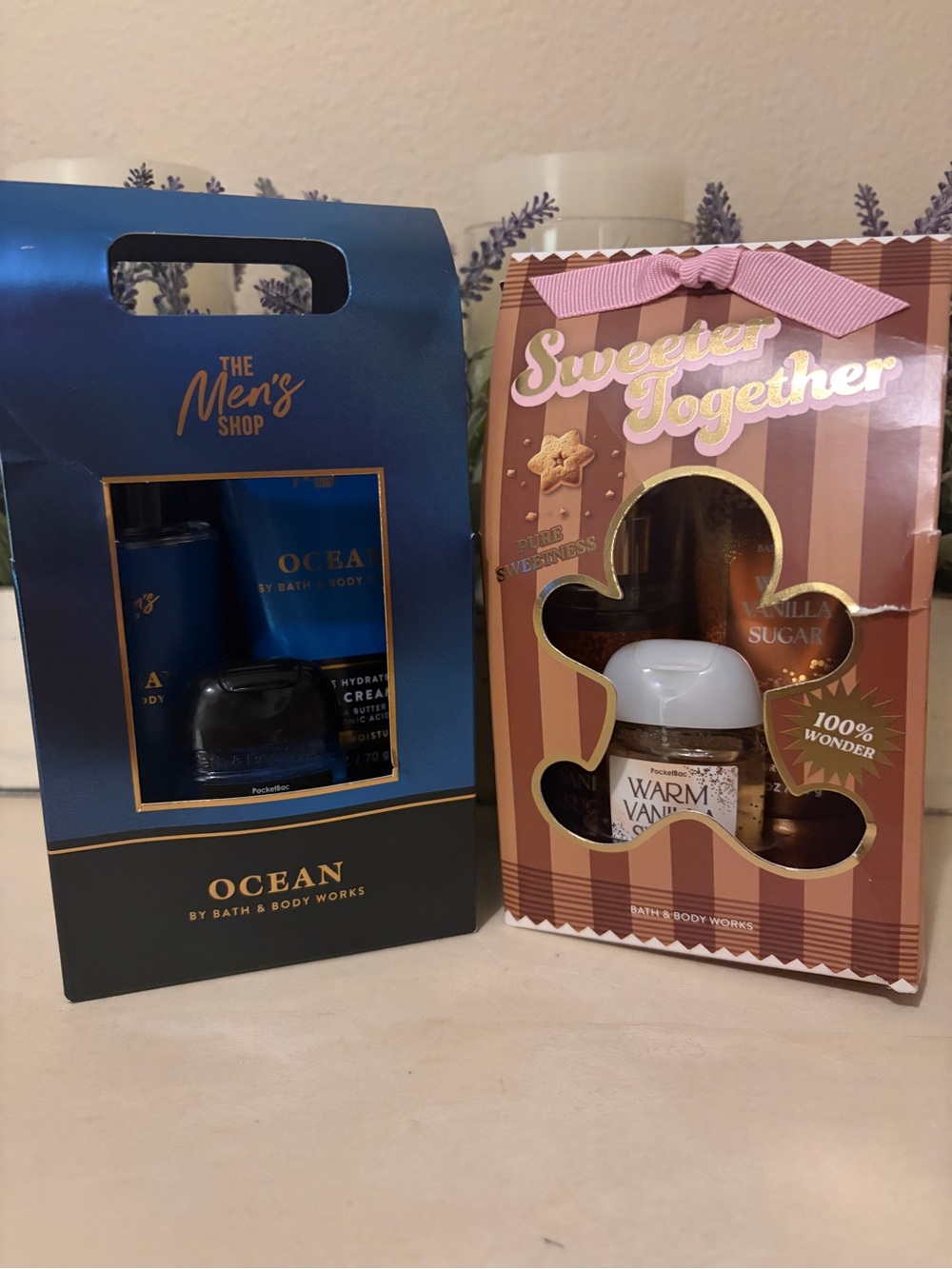 Bath & Body Works Ocean & Warm Vanilla Sugar Gift Set - Blue, Brown, Cream